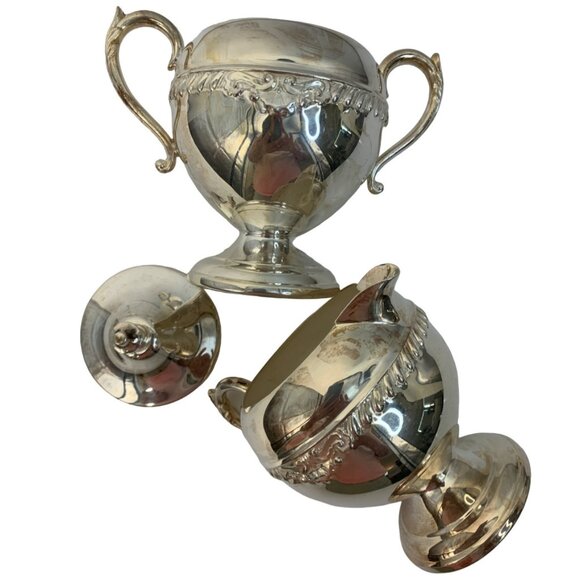 Vintage Silver Plated on Copper Cream & Sugar Set + Lid Marked 7271 Bridgerton - Picture 2 of 12